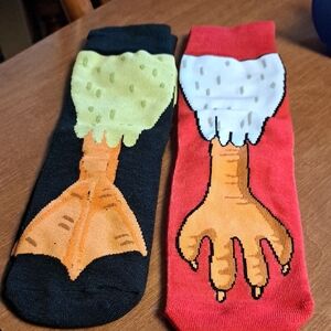 Fun Chicken & Duck Leg Socks - Black and Red